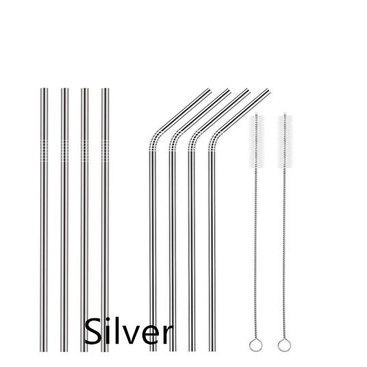 Metal Straw Reusable Drinking Straws Stainless Steel Bag Straw 8pcs Straws + 2pcs Brushs + 1pcs Bag Barware