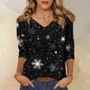 Women's T Shirt CHristmas Print 3/4 Sleeve Daily Weekend Fashion Basic V- Neck Regular Top
