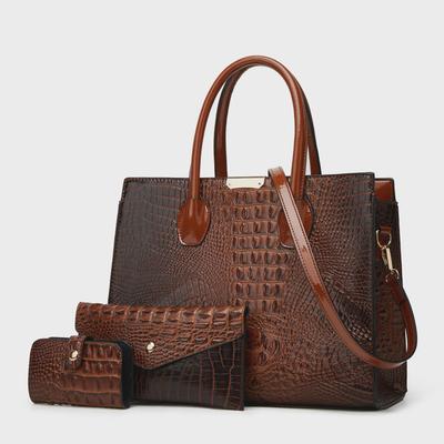 Large Capacity Crocodile Pattern Messenger Tote for Middle-Aged Women