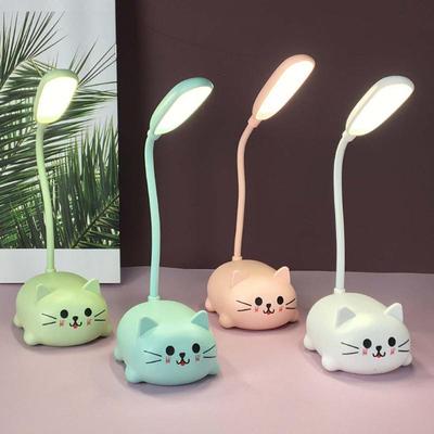 USB Oplaadbare LED Bureaulamp voor Kind Schattige Kat Kawaii Nachtlampjes Flexibele Zwanenhals Oogzorg Cartoon Klein Tafellampje