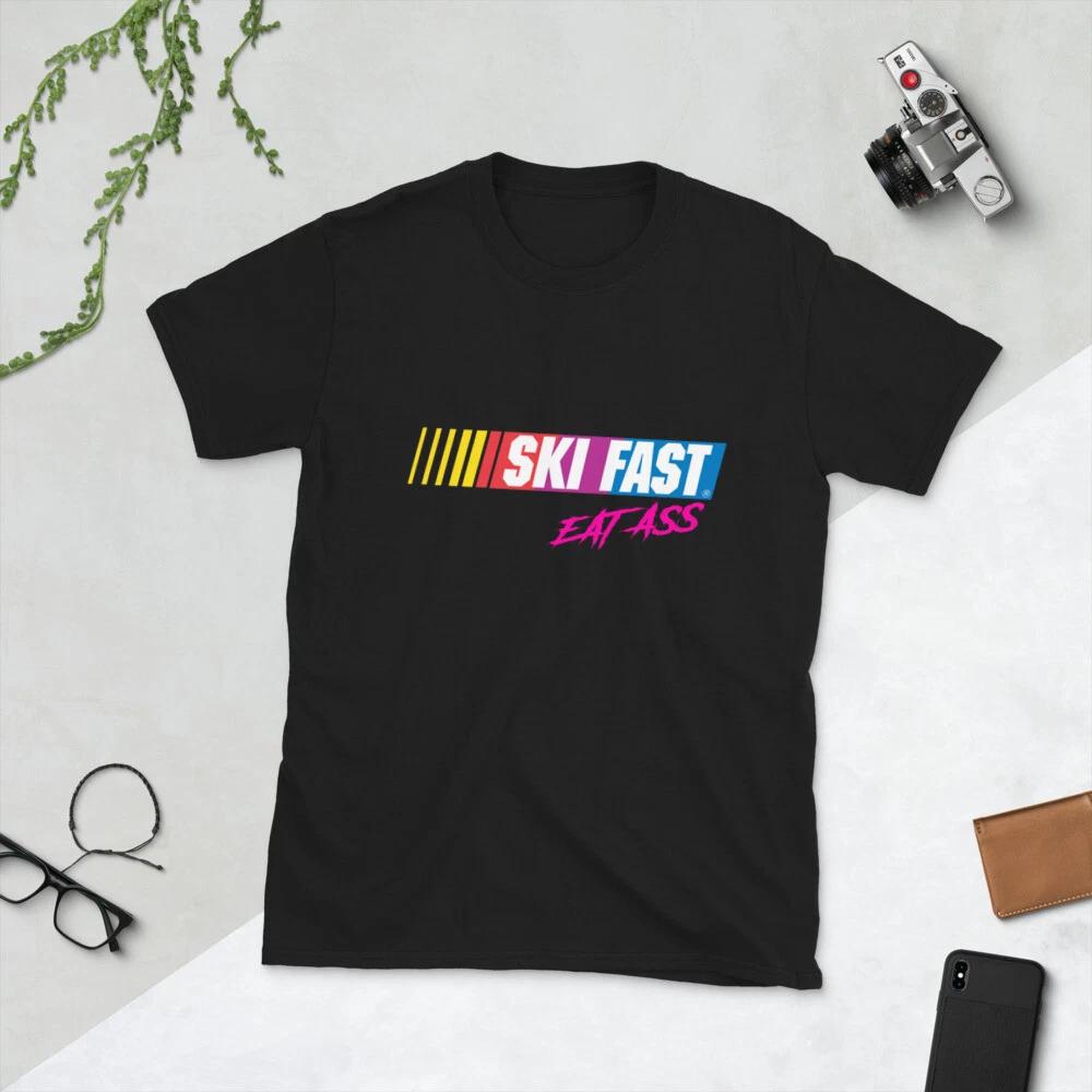 Ski Fast Eat Ass, Ski Shirt, Funny Skiing Skier Unisex T-Shirt 2XL