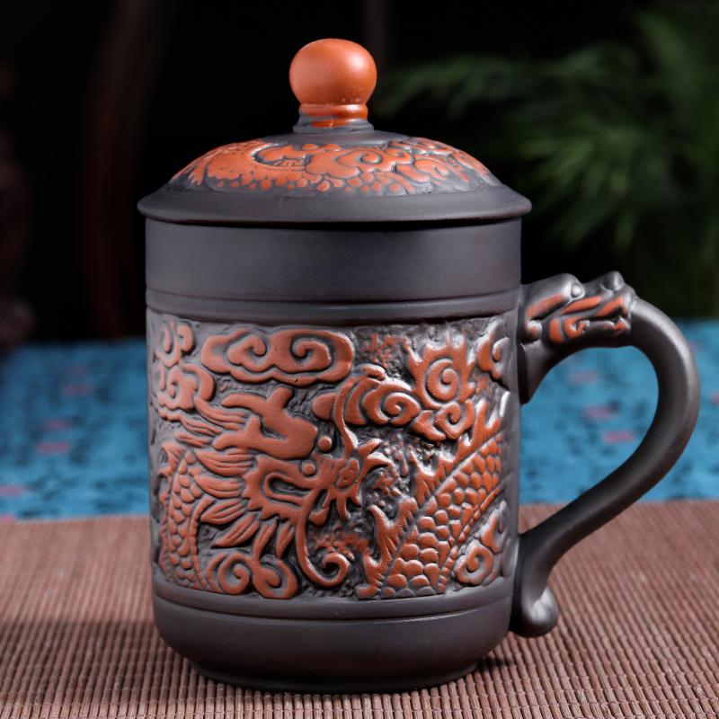 420ml Antieke draak en feniks mokken Paars klei Thee Mok Mok,Koffie Puerh Thee Mokken kantoor Beker Drinkgerei