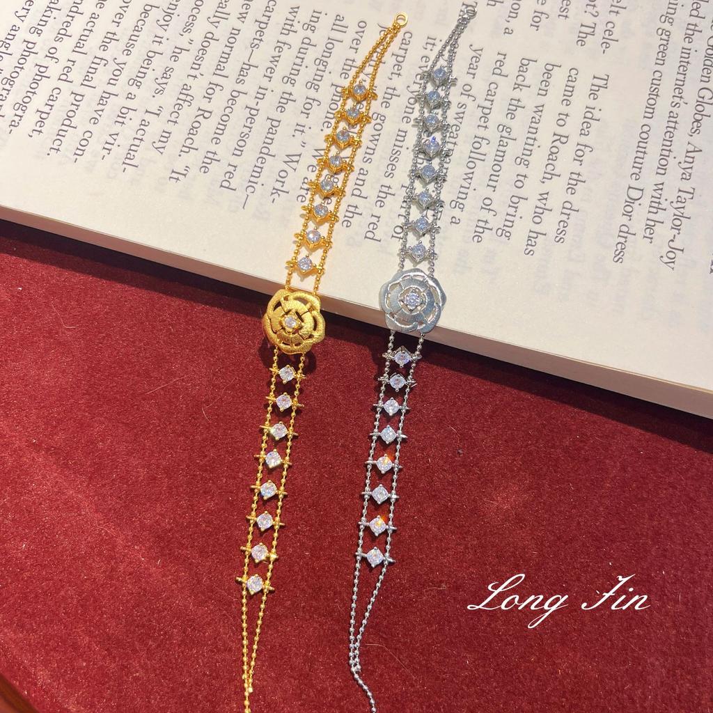 Italian Handmade Brushed Camellia Point Diamond Bracelet High-End Light Luxury French Flower Jewelry Live Broadcast