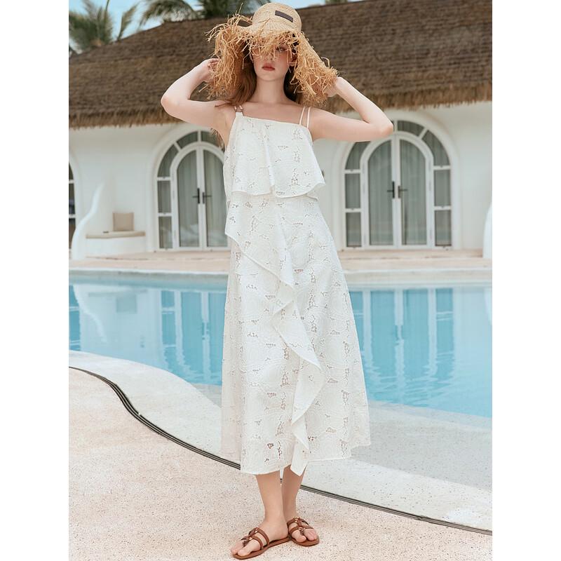 ELLE French Resort Chiffon Ruffle Maxi Dress