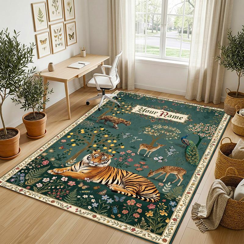 Whimsical Cat Mandala Theme Soft Crystal Velvet Rug Custom Name & Text Print Non Slip Floor Rug for Bedroom Living Room