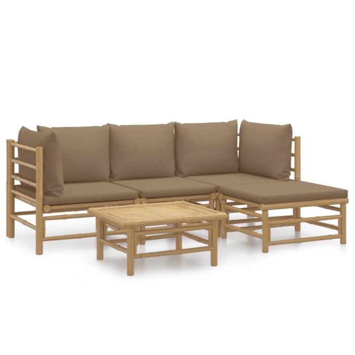 VidaXL Salon de jardin 5 pcs avec coussins taupe bambou 3155114