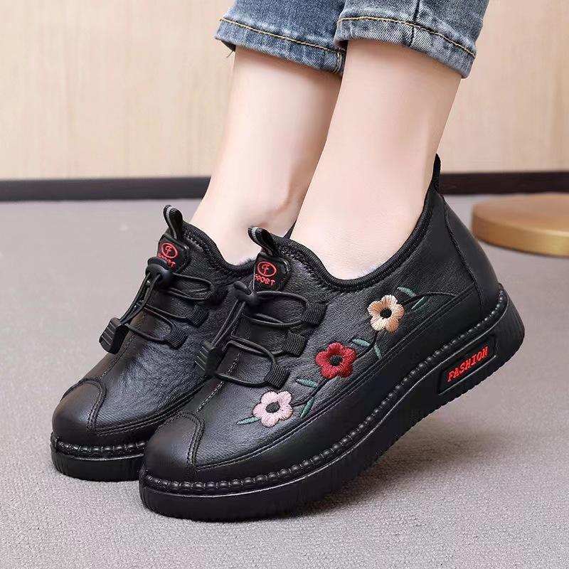 Lederpelz-Mokassins für Damen, Sport-Sneaker für ältere Frauen, weich, warm, bequem