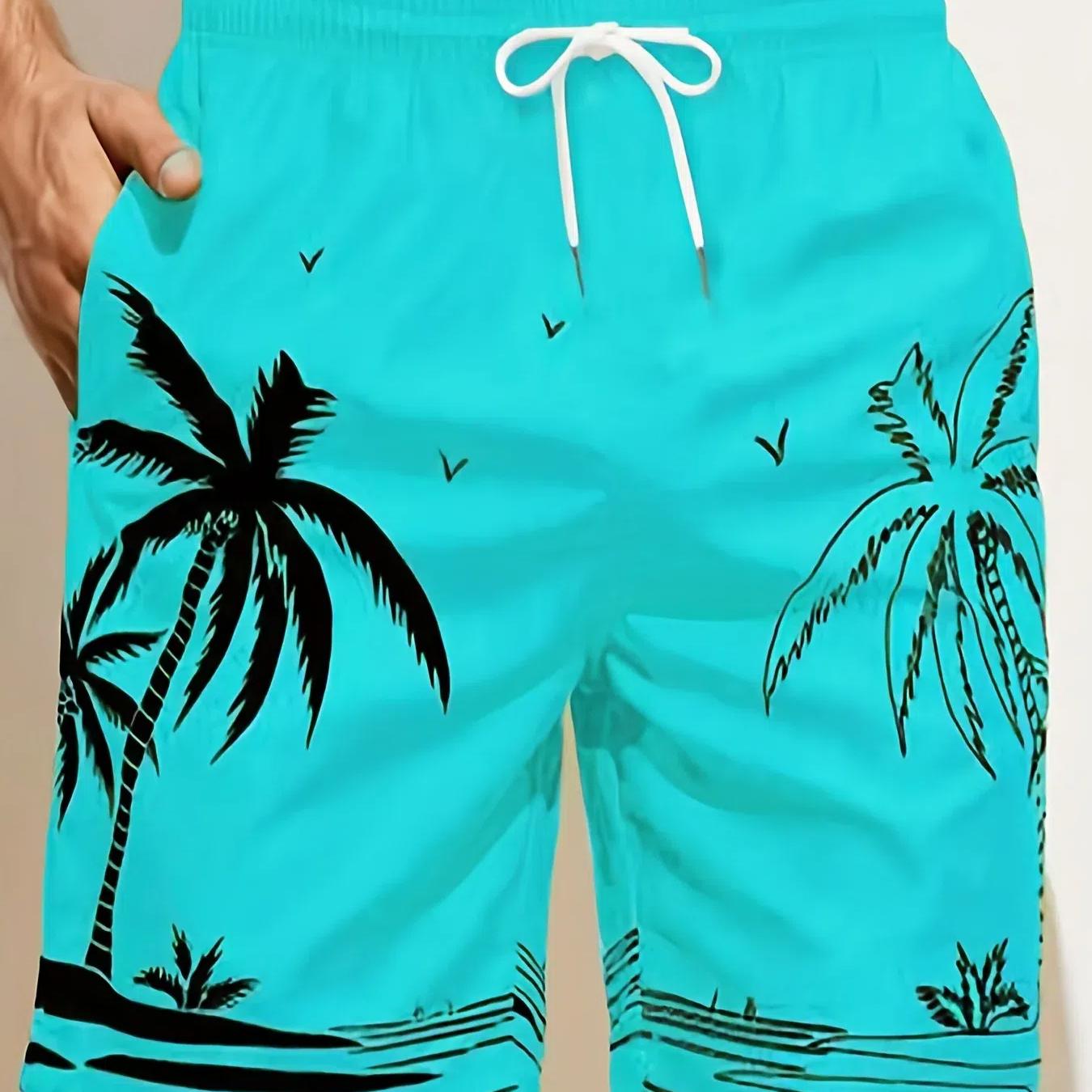 

Гавайские пляжные шорты с 3D принтом тропических пальм, модные универсальные удобные мужские шорты, эластичные шорты-стринги, 2023 4XL