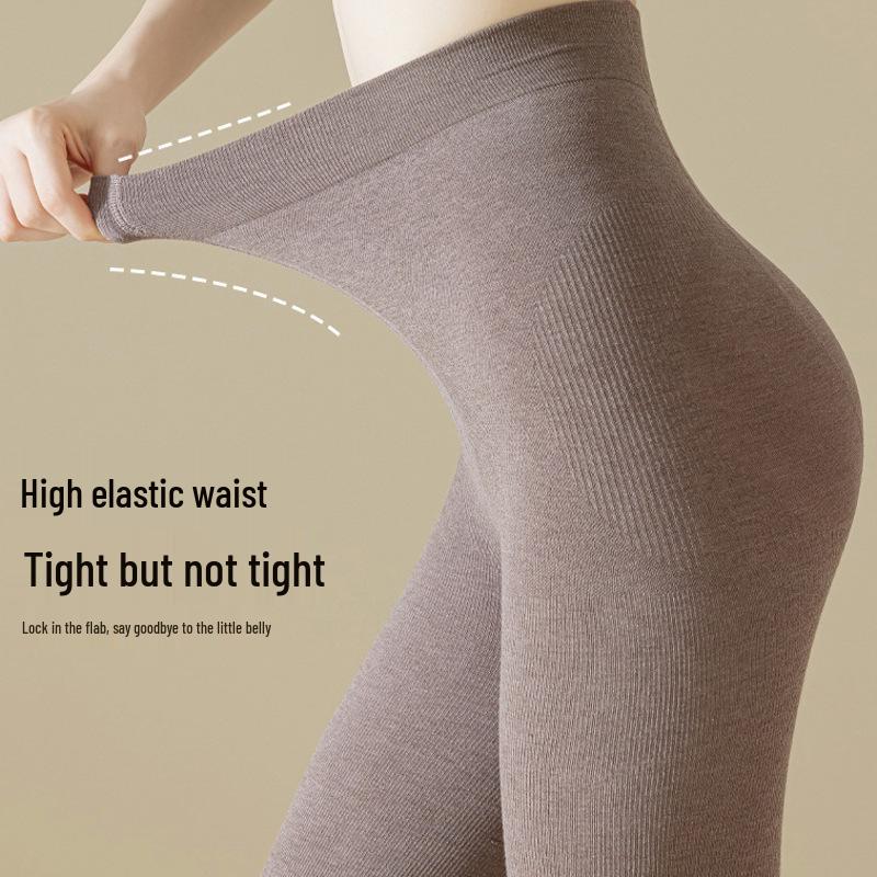 Women's Cotton Striped Leggings with Warm Fleece-Lined Tights for Autumn & Winter