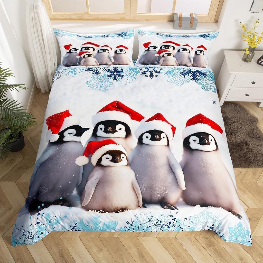 Cartoon Penguin Duvet Cover Full King for Girls Boys New  Gift Christmas Theme Bedding Set Christmas Tree Comforter Cover