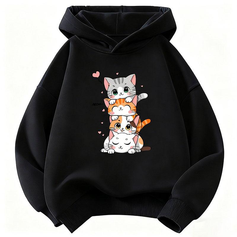 Children Hoody Cute Cat Graphic Kids Hoodie Long Sleeve Sweatshirt Cartoon Animal Boys Girls Clothes Kawaii Kitten Tops