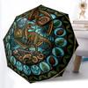 Prehistoric Glass Pattern Umbrella, Portable and Foldable Design, 8 Ribs, a Casual Accessory for Halloween, Christmas, and Birthday Gifts.