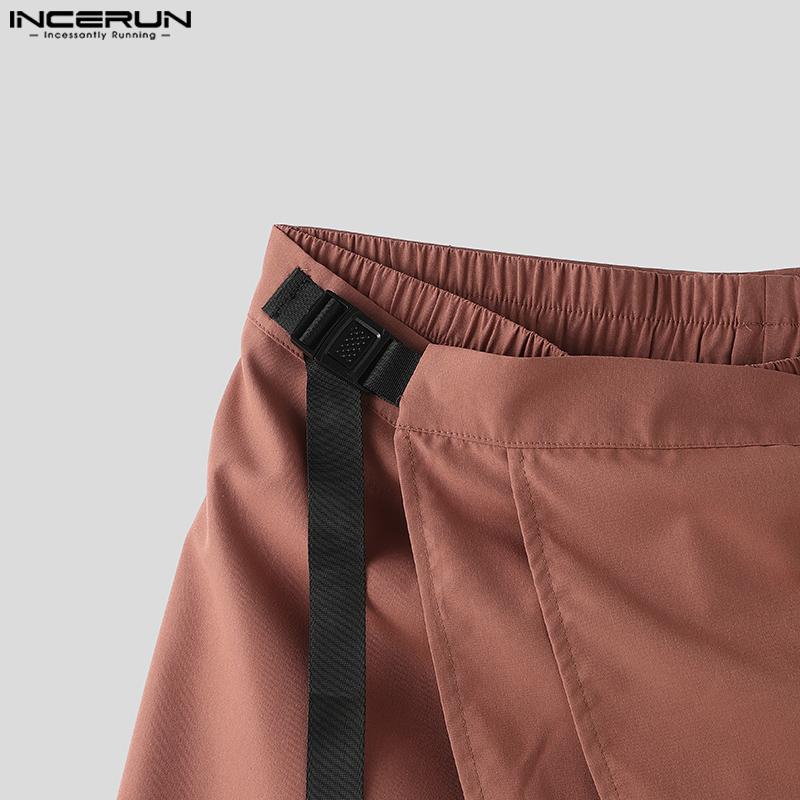 INCERUN Men Elastic Waist Layers Ruffled Pants Casual Irregular Long Trousers