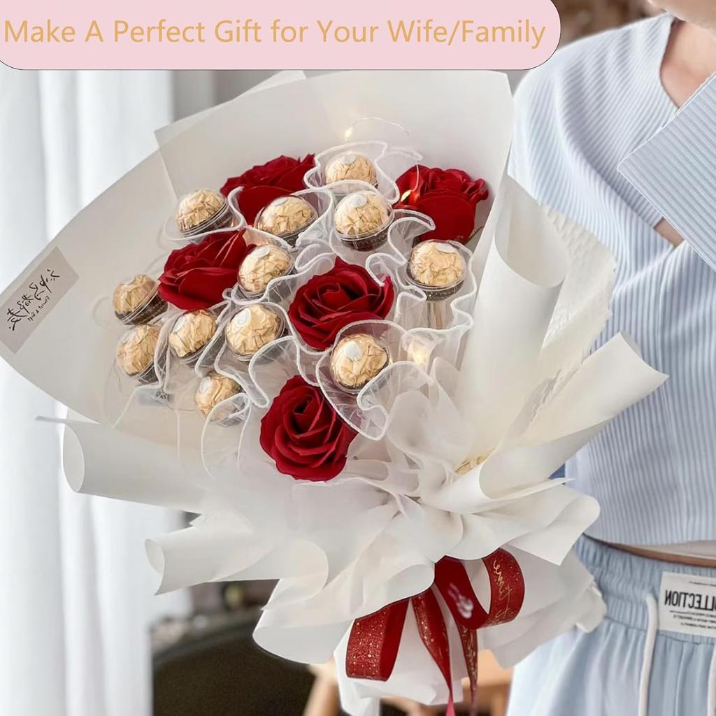 30Pcs Acrylic Chocolate Candy Holder Clear Chocolate Box Plastic Round, Chocolate Holder for Bouquet Flower Packaging Support Rack Candy Holder