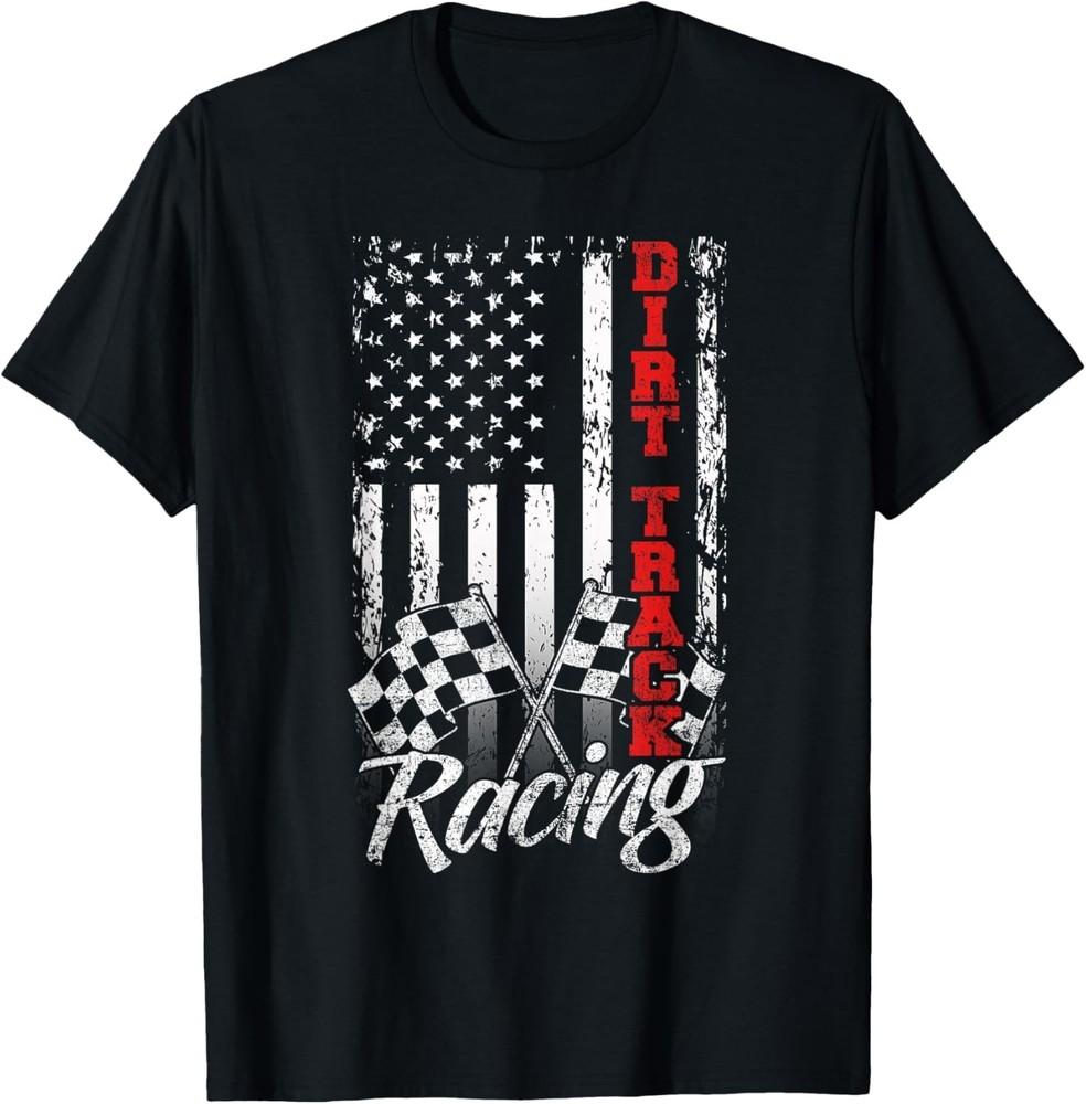 

American Flag Dirt Track Racing Car Bike Driver Racer Gift Unisex T-Shirt L