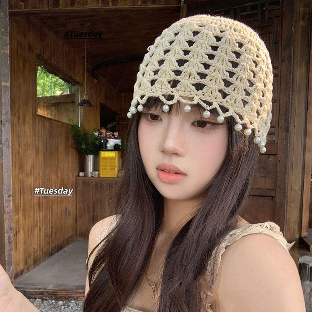 Beads Tassels Knit Beanies Bohemian Style Weave Cap Vintage Crochet Hollow Knitted Hat  Outdoor