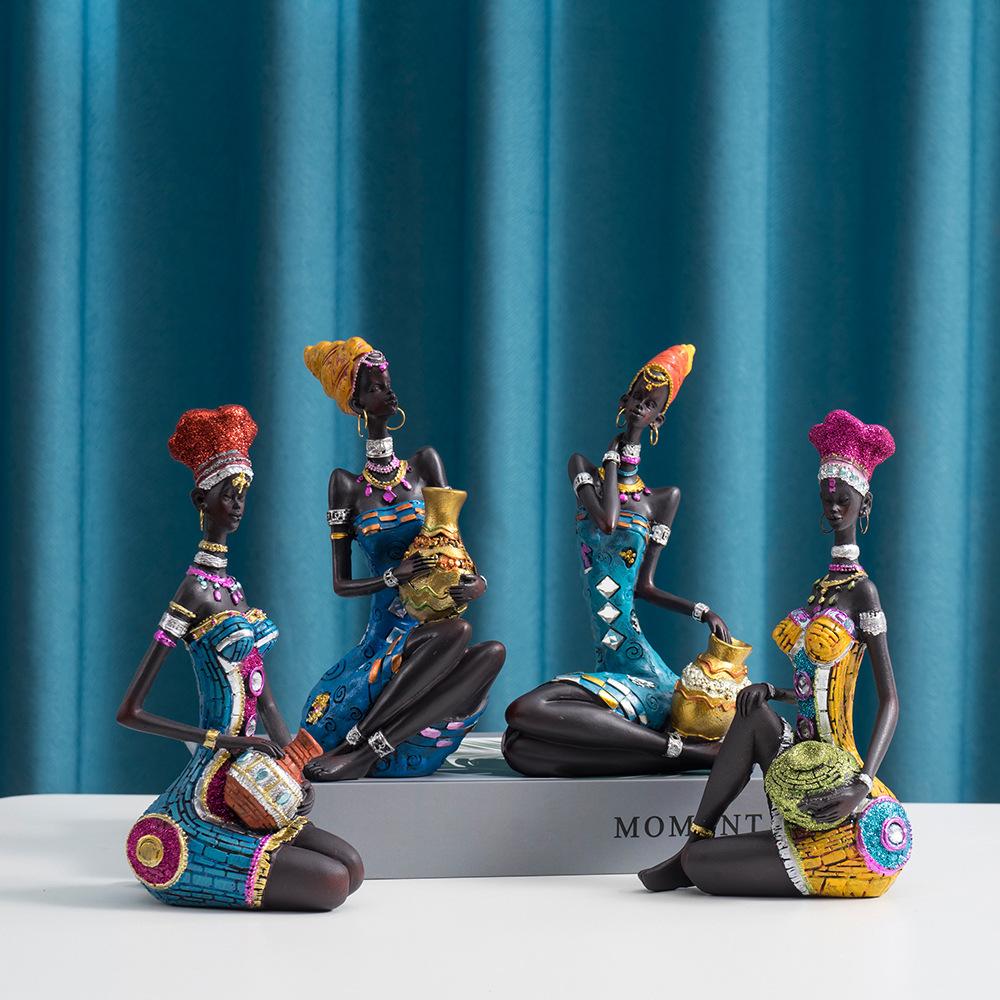 African Ornaments Wine Case Study Room Decoration Art Retro Home Resin Creative Living Room Character Black Women's Clothing