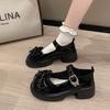 White Bow with Skirt Platform Small Leather Shoes Women's 2025 New Summer Thick Heel French Mary Jane Shoes