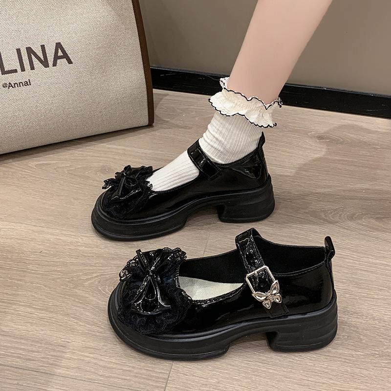White Bow with Skirt Platform Small Leather Shoes Women's 2025 New Summer Thick Heel French Mary Jane Shoes