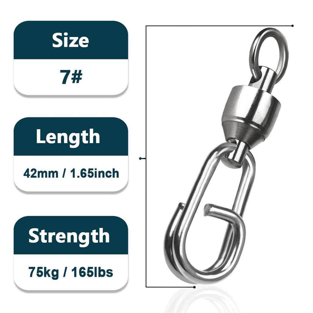 9KM DWLIFE Swivel Snap Silver Set of 25 Ball Bearing Stainless Steel Corrosion Resistant High Strength High Speed Rotation Quick Change Fishing Gear