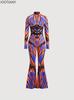Women Christmas Flare Jumpsuit Candy Cane Snowflake Pattern Bell Bottom Skull Bodysuit Halloween Xmas Clubwear Party Costume