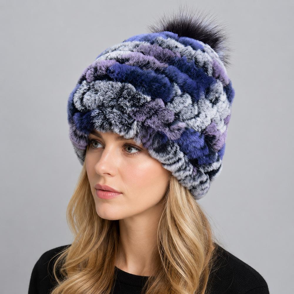 New Luxury Knitted Real Genuine Fox Fur Hats Women Beanies Solid Rex Rabbit Fur Caps Winter Lady Party Fashion Fur Hat Skullies