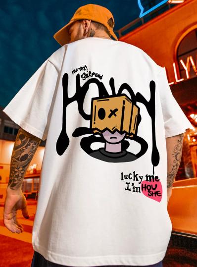 American street fashion brand s spoof hip-hop graffiti short-sleeved men s trendy clothing for high street t-shirt S разноцветный