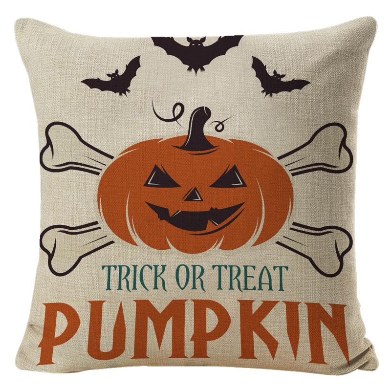 Halloween Pillow Cover Linen Pumpkin Text Sofa Cushion Cover Home Living Room Waist Cushion
