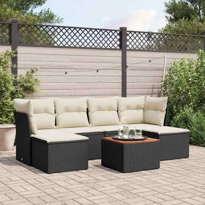 VidaXL Garden Lounge Set with Cushions 7 Pcs, Patio Sofas, Patio Furniture Set, Outdoor Furniture, Black 3256098