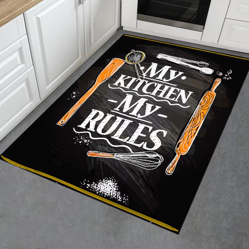 Gewürzküchenteppich Kräuterthema Matte Rustikaler Küchenteppich, Dunkler Kochteppich Küchenmatte Bauernhaus Bodenteppich Gemütliche Küchenteppiche