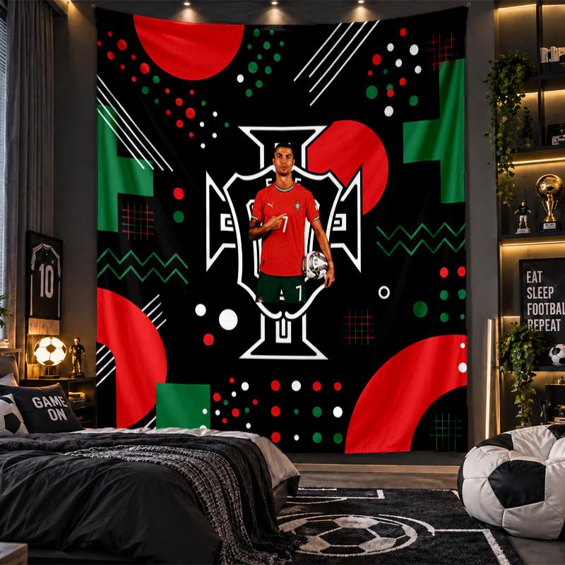 Wall Hanging Tapestry Portugal Football Print Cloth for Living Room Bedroom Home Decor