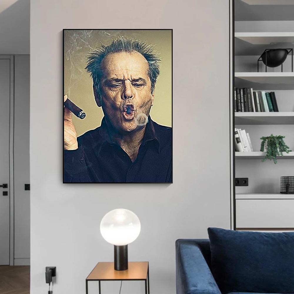 

Каркас из массива дерева Сигарное искусство Джек Николсон Плакат и принты Классический фильм Холст Картины Настенное искусство Картины для гостиной Домашний декор