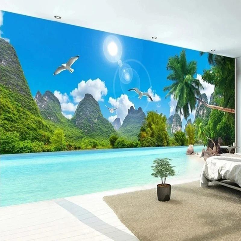 Mural Wallpaper 3d Coconut Tree Landscape Mural Nature Scenery Wall Mural Living Room Tv Sofa Bedroom Home Decor