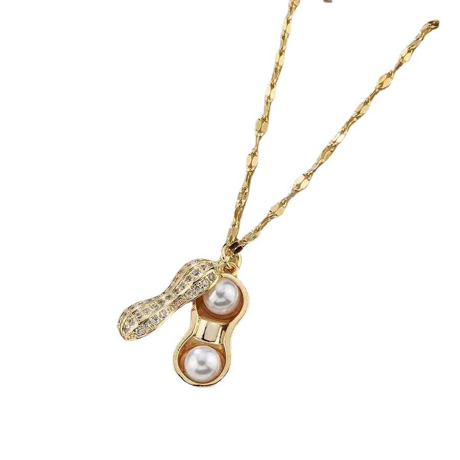Peanut Pod Necklace Female Pearl Inlaid Valentine'S Day Gift Temperament Simple Style