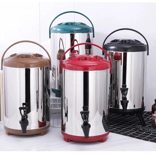 Stainless Steel Double-Layer Insulated Beverage Bucket with Faucet for Milk, Tea, Coffee, or Soy Milk