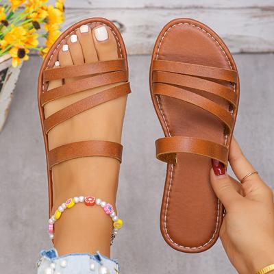 Σανδάλια για Γυναίκες Casual Μεγάλα Μεγέθη Παντόφλες Παραλίας Γυναικεία Δερμάτινα Λουράκια PU Slip-On Σανδάλια Γλαδιατόρων