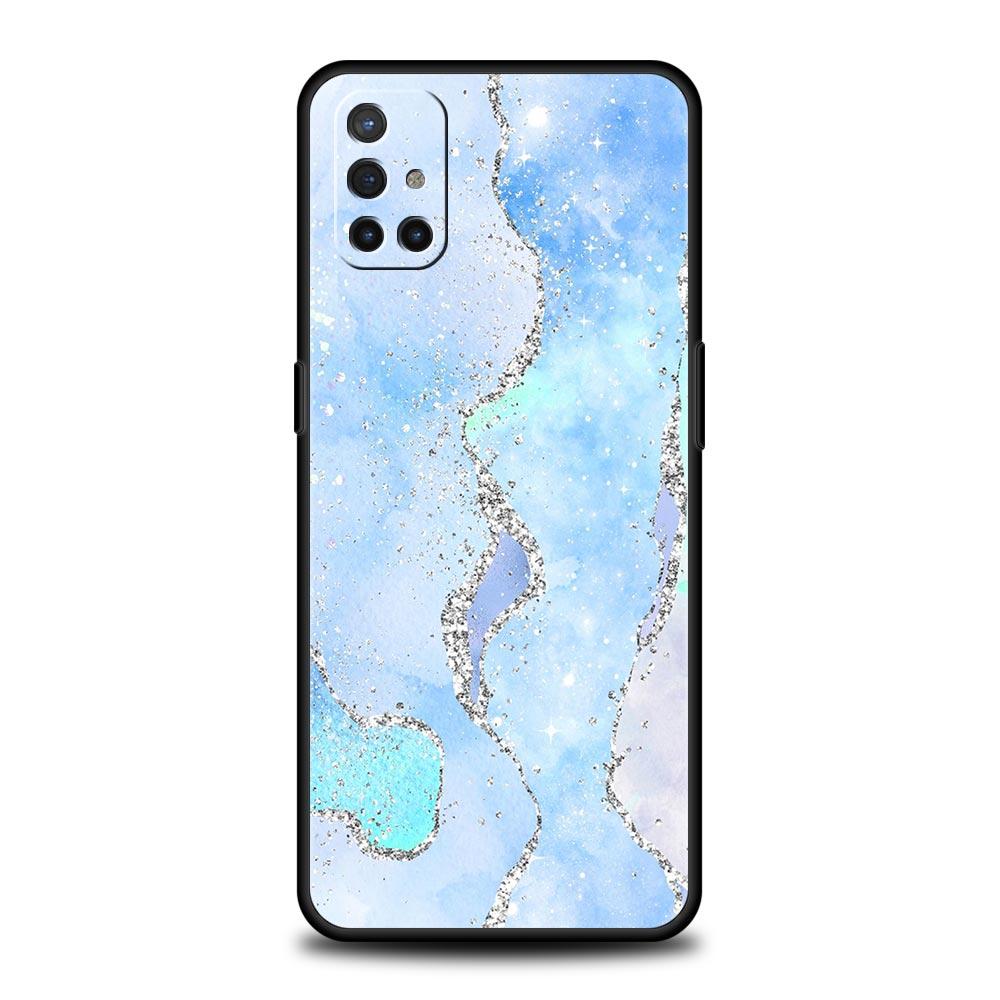 Phone Case For OnePlus 10 9 Pro 9T 9R 9RT 8T 8 7 6T 7T Nord 2 CE 5G N200 N100 Cover Protection Navy Blue Glitter Agate Marble