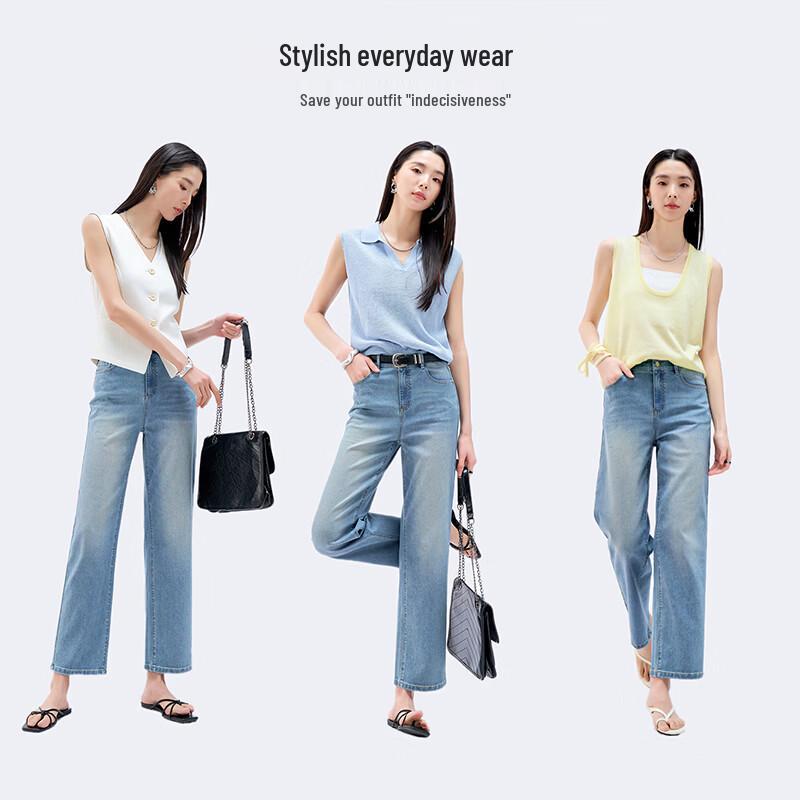 YERAD Women's Retro Loose Straight-Leg Cropped Jeans