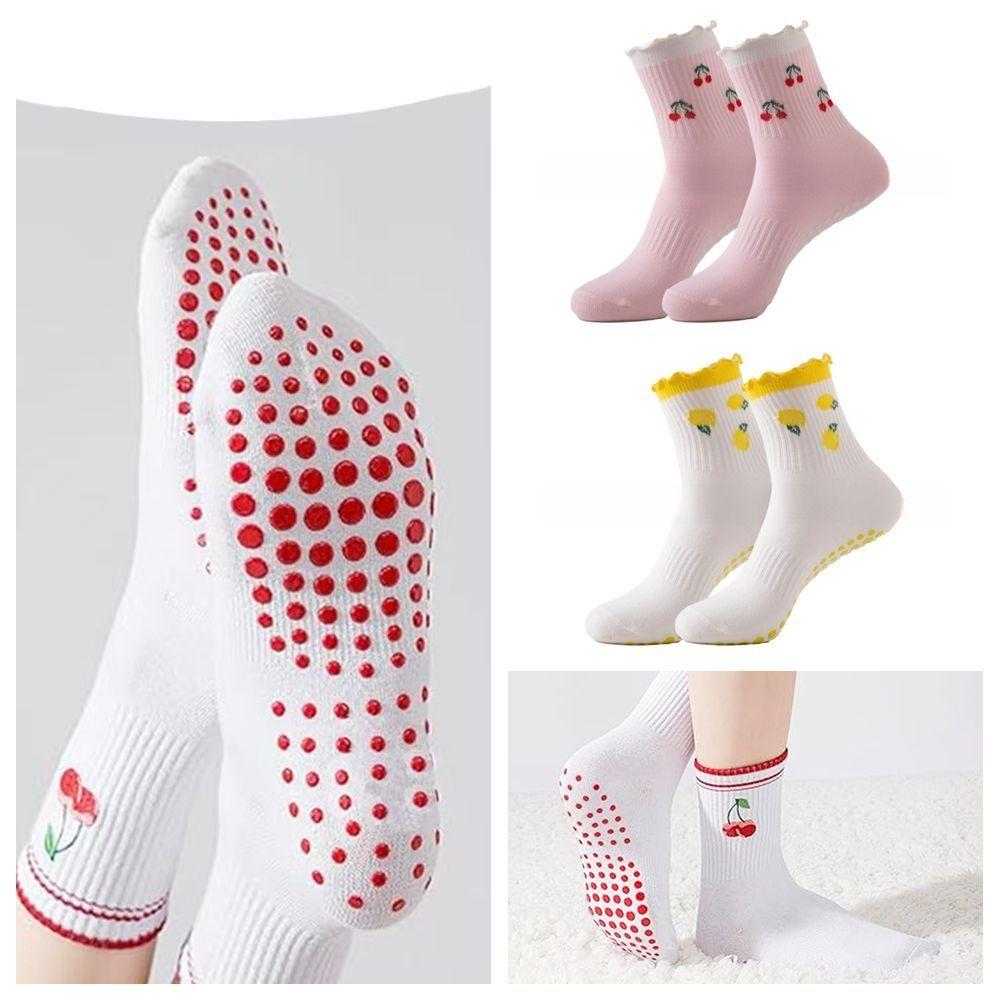 Breathable Pilates Socks Harajuku Street Cherry Embroidery Socks New Yoga Socks