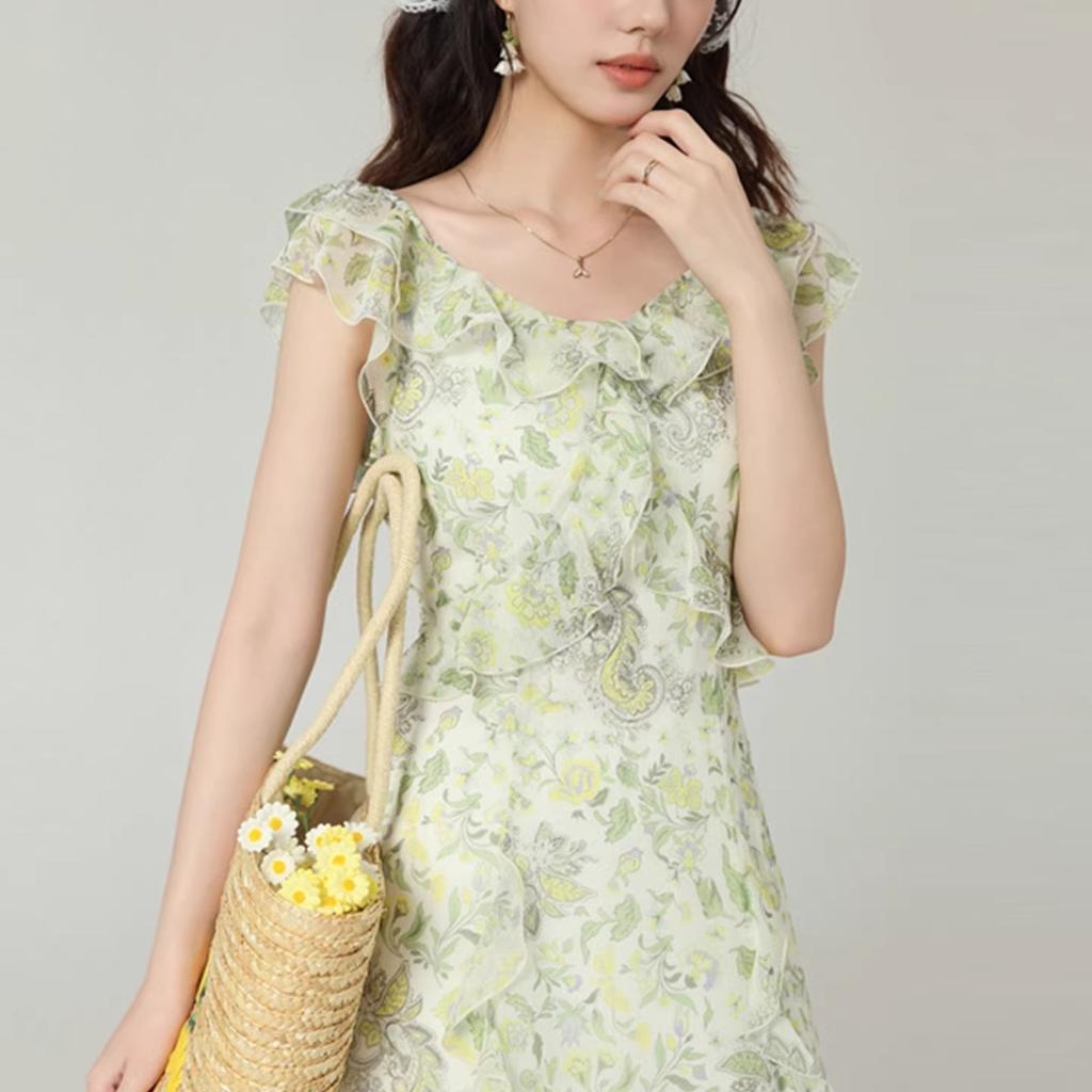 French Floral Dress Women's Summer Flower Dream-catching Lotus Leaf Edge Collar Long Dress 2026 Summer New Gentle Long Dress