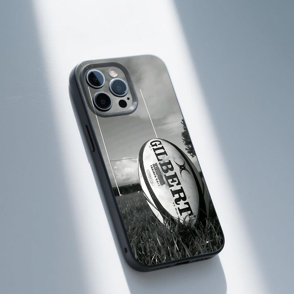 Rugby Sport Phone Case For iPhone 16,15,14,13,12,11,Pro,Max,Plus,X,XS,XR,SE,8,7,Mini,Soft Silicone Black Case
