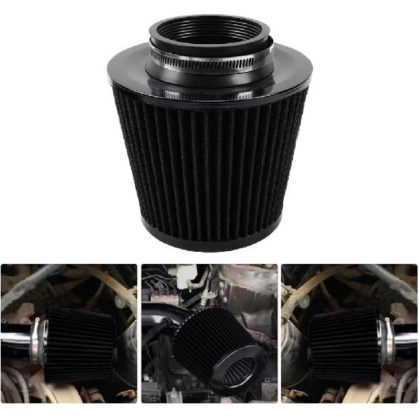 Black 3" Inlet High Flow Clamp-On Cold Air Intake Filter Cleaner 76Mm Cone Replacement Dry Air Filter