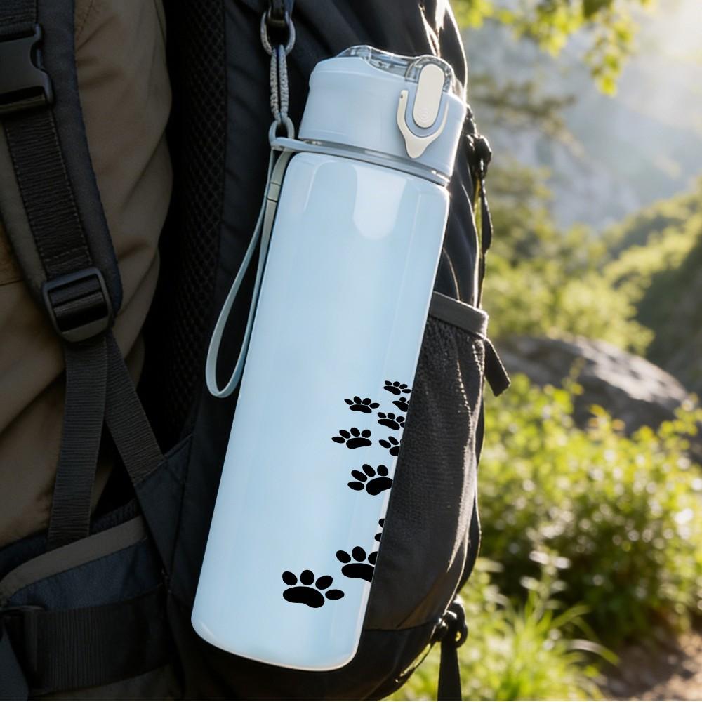 1PC Paw Print Trail Footstep Art Print 750ml Color Plastic Sports Water Bottle Leakproof Flip Straw Lid Suitable for Sports Office Home Use