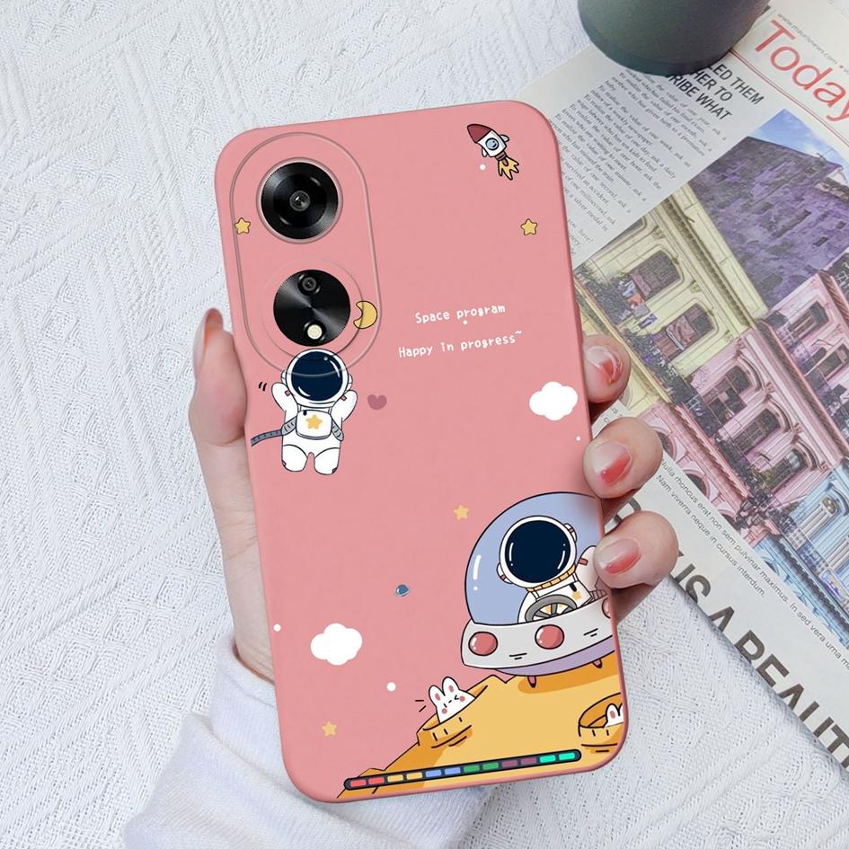 Dla Oppo A11 A1K A7 A15 A35 A52 A55 A1 Etui na telefon Tylna okładka Wzór uroczego kreskówkowego astronauty Miękki płynny silikon Odporny na upadki Pokrowiec dla Oppo Bumper Capa