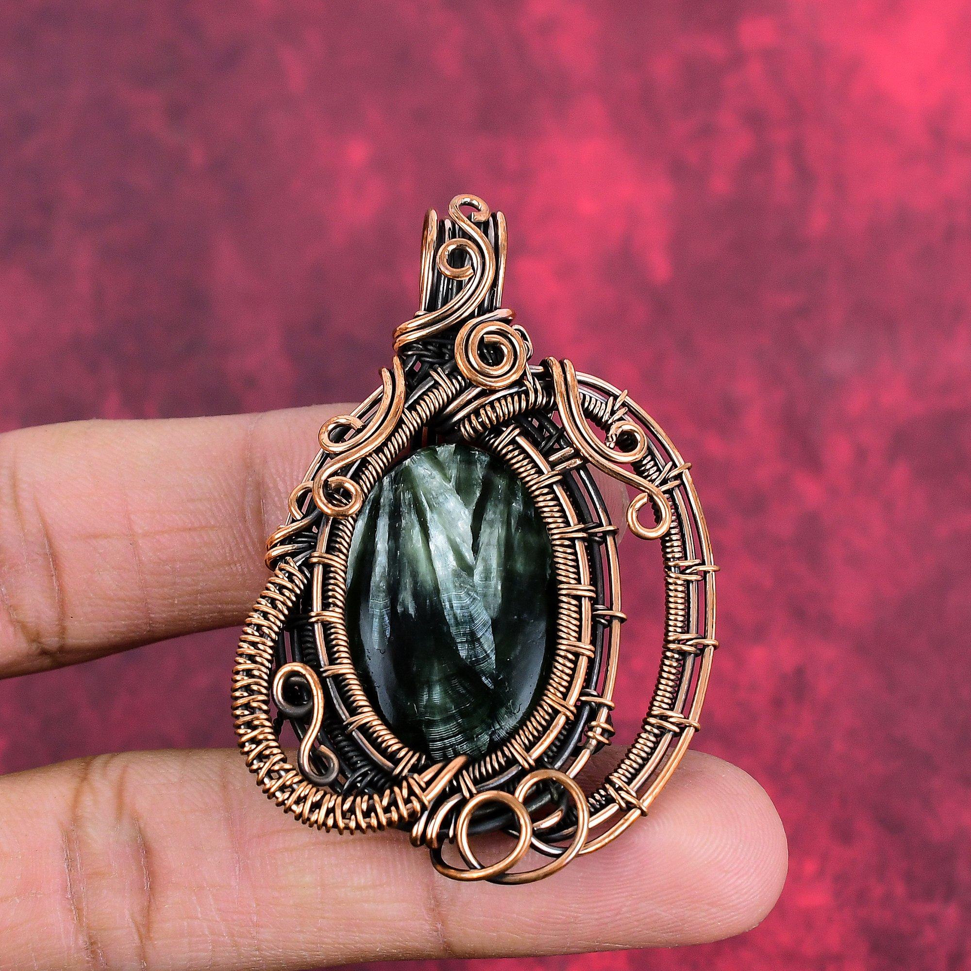 

Seraphinite pendant copper wire wrapped pendant handmade pendant copper jewelry original gemstone pendant wire wrap jewelry anniversary gift