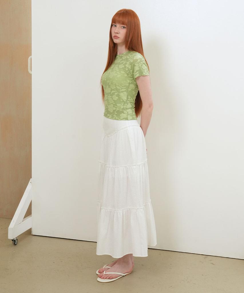 General Idea Shirred Tiered Long Skirt [White] / Gf2Lsk511