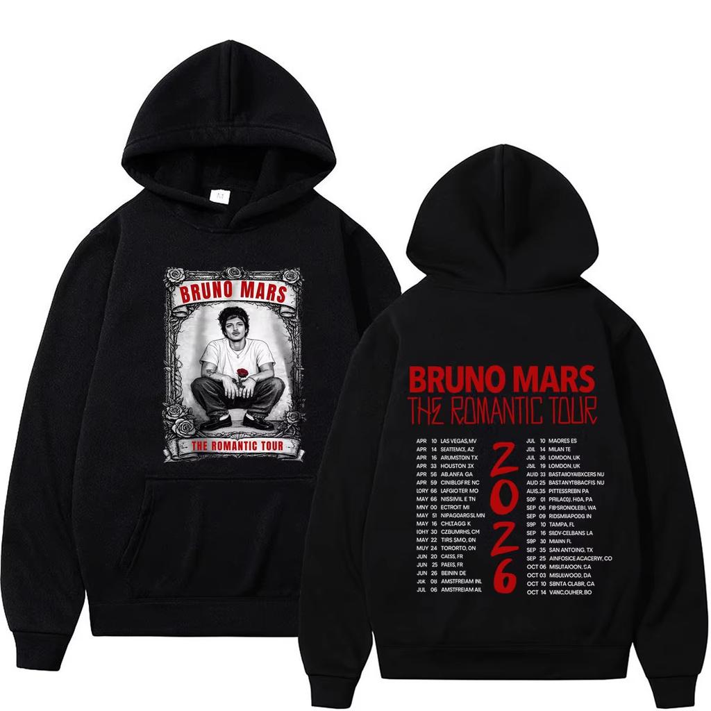 Bruno Mars The Romantic Tour 2026 Print Hoodie Man Woman Vintage Sweatshirt Winter Loose Casual Long Hoodie