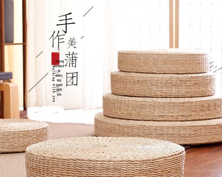 Handmade Round Japanese Straw Tatami Cushion for Meditation, Worship, and Seating.
