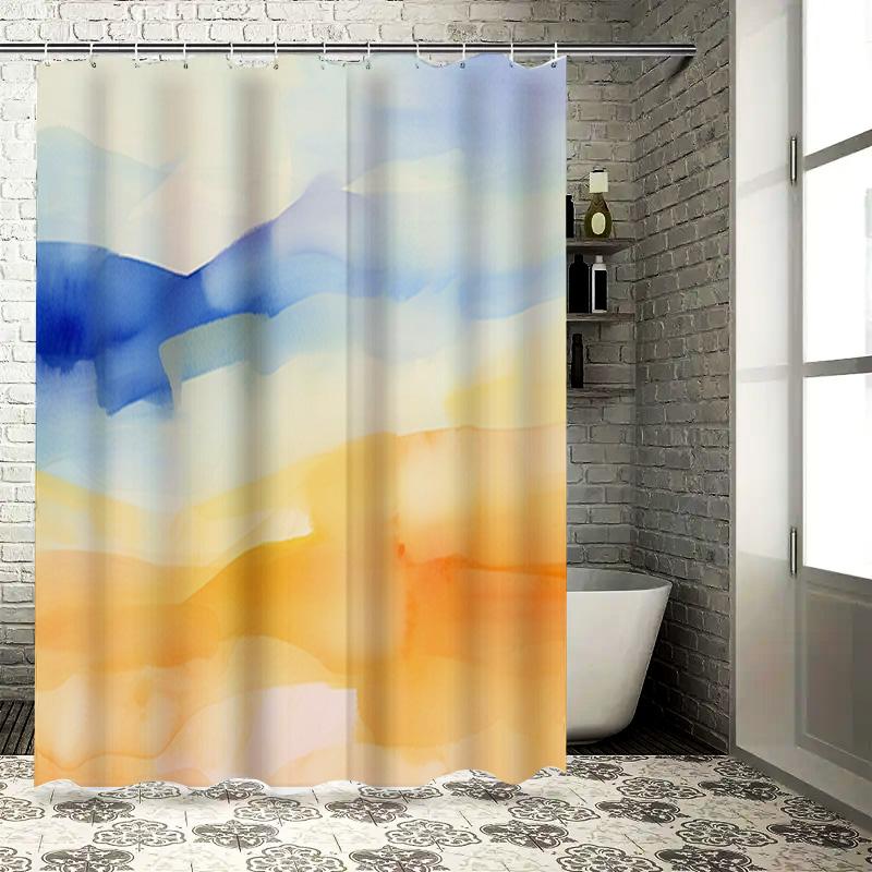 

Watercolor Bathroom Shower Curtain with Blue Yellow Orange Gradient Pattern for Modern Home Decor Customizable Size 90x180cm