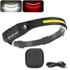 Lampada frontale a LED COB, lampada frontale a induzione, batteria integrata, ricaricabile tramite USB, torcia frontale per campeggio all'aperto, pesca con sensore